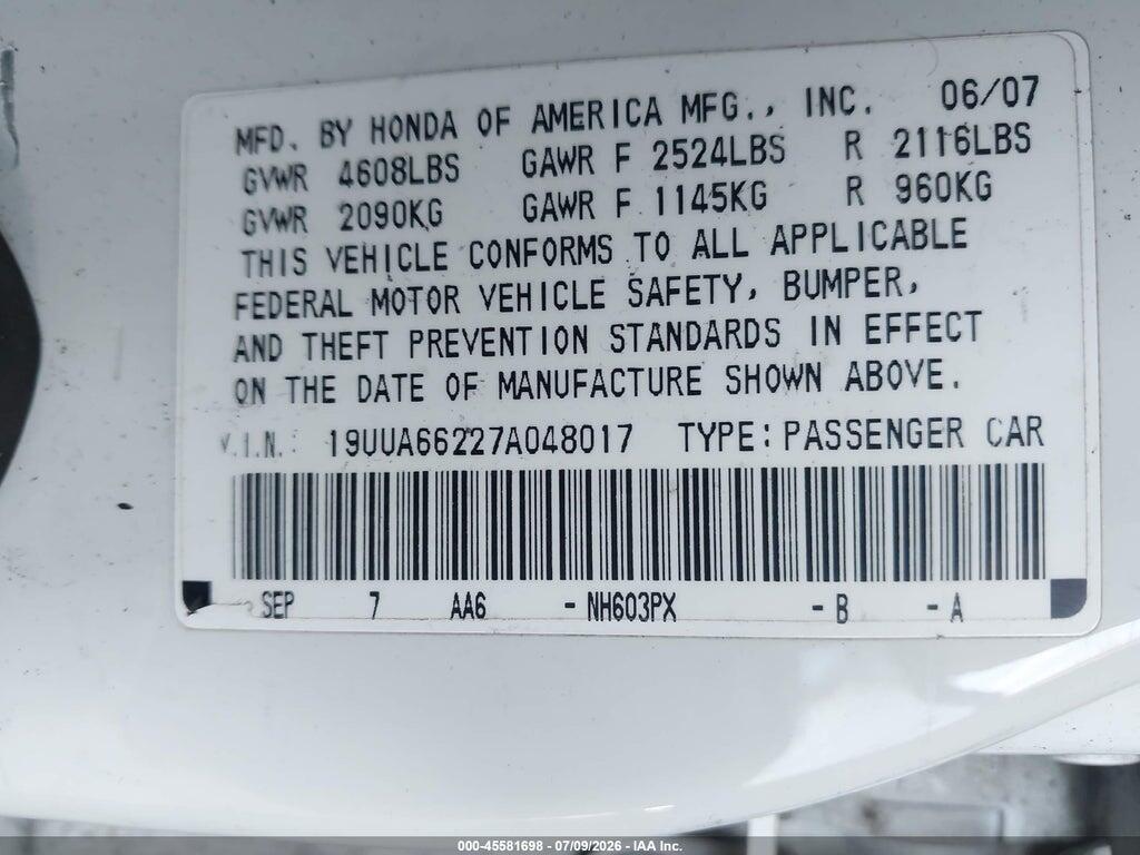 19UUA66227A048017 2007 ACURA TL photo no. 9