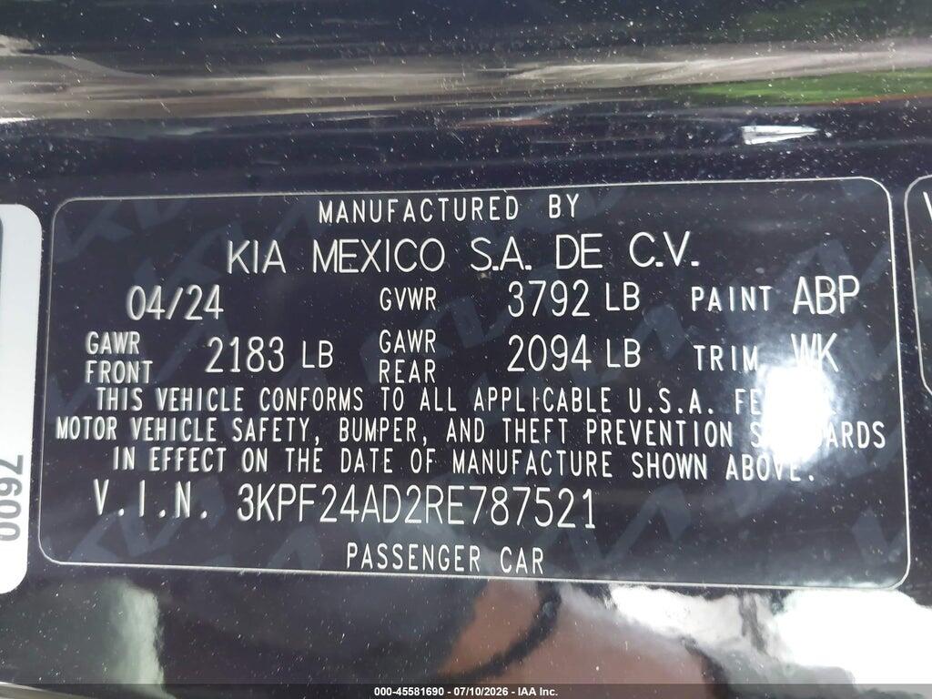 3KPF24AD2RE787521 2024 KIA FORTE photo no. 9