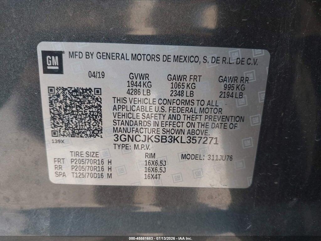 3GNCJKSB3KL357271 2019 CHEVROLET TRAX photo no. 9