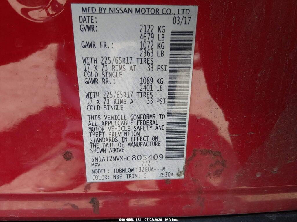 5N1AT2MVXHC805409 2017 NISSAN ROGUE photo no. 9