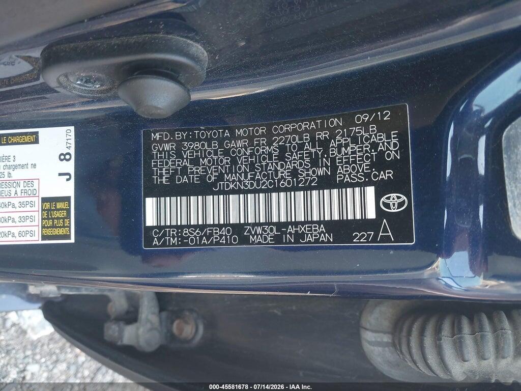 JTDKN3DU2C1601272 2012 TOYOTA PRIUS photo no. 9