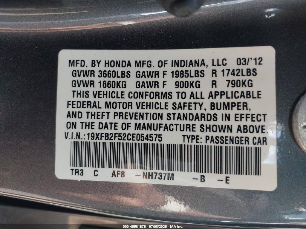 19XFB2F52CE054575 2012 HONDA CIVIC photo no. 9