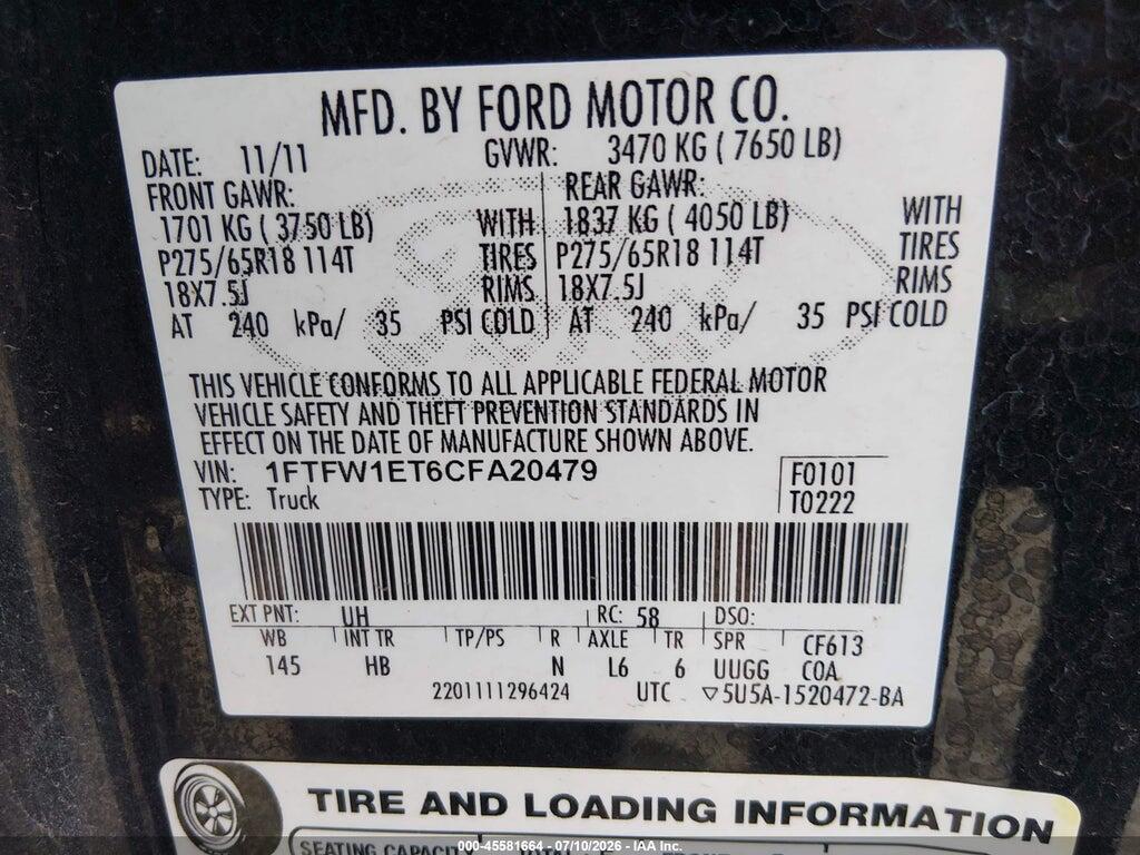 1FTFW1ET6CFA20479 2012 FORD F-150 photo no. 9