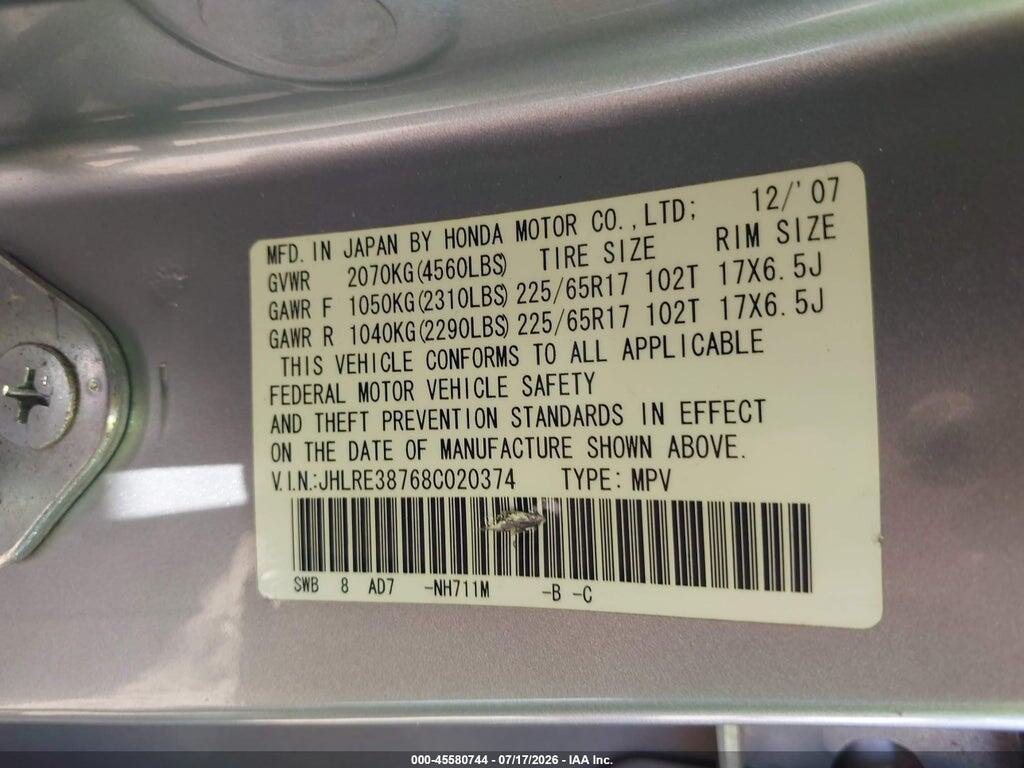 JHLRE38768C020374 2008 HONDA CR-V photo no. 9