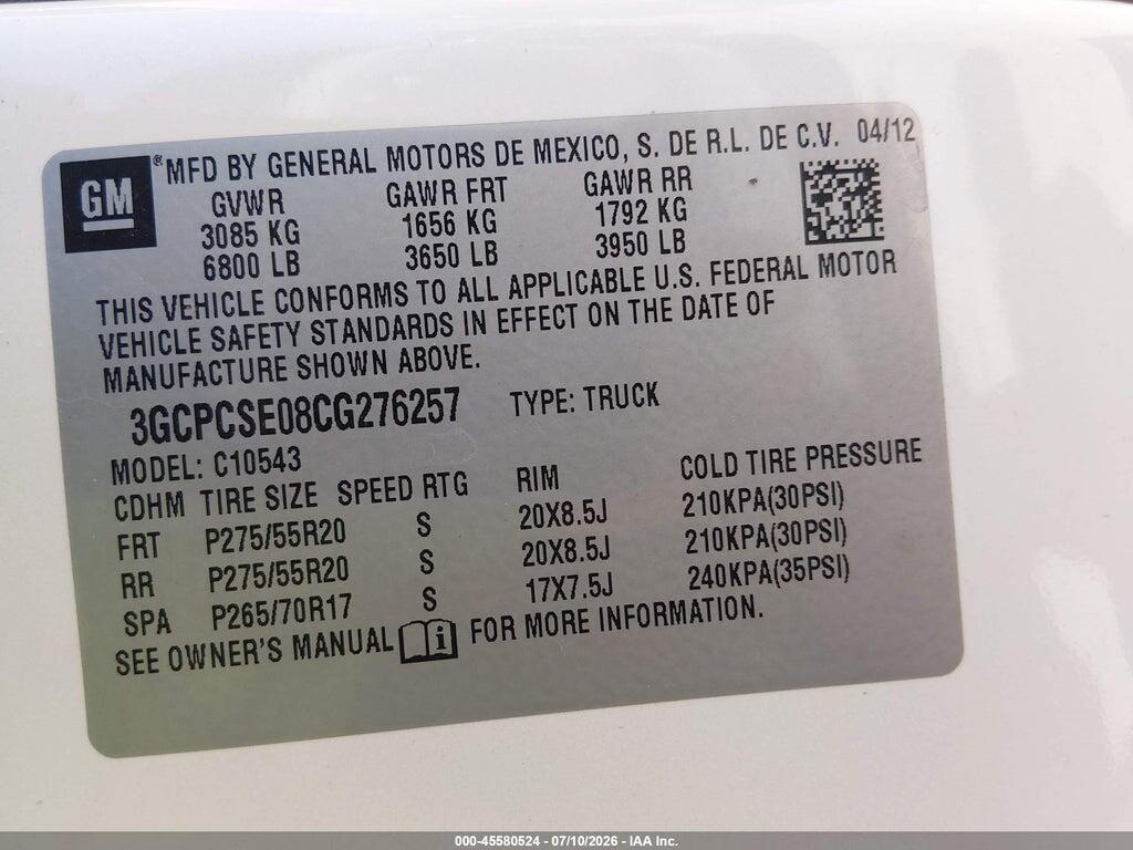 3GCPCSE08CG276257 2012 CHEVROLET SILVERADO 1500 photo no. 9