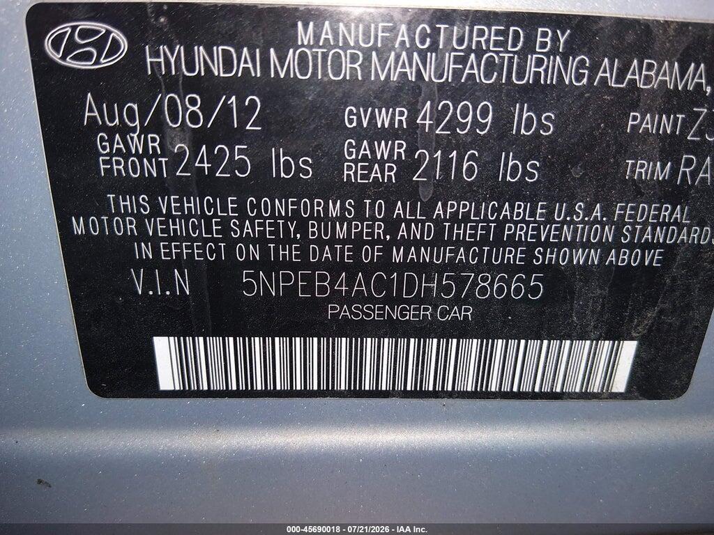 5NPEB4AC1DH578665 2013 HYUNDAI SONATA photo no. 9