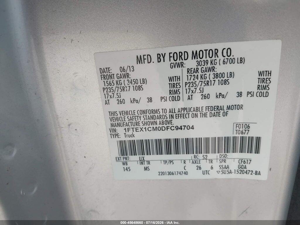 1FTEX1CM0DFC94704 2013 FORD F-150 photo no. 9