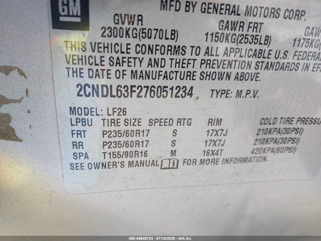 2CNDL63F276051234 2007 CHEVROLET EQUINOX photo no. 9