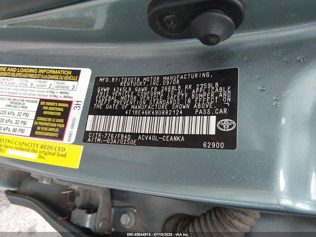 4T1BE46K49U882124 2009 TOYOTA CAMRY photo no. 9