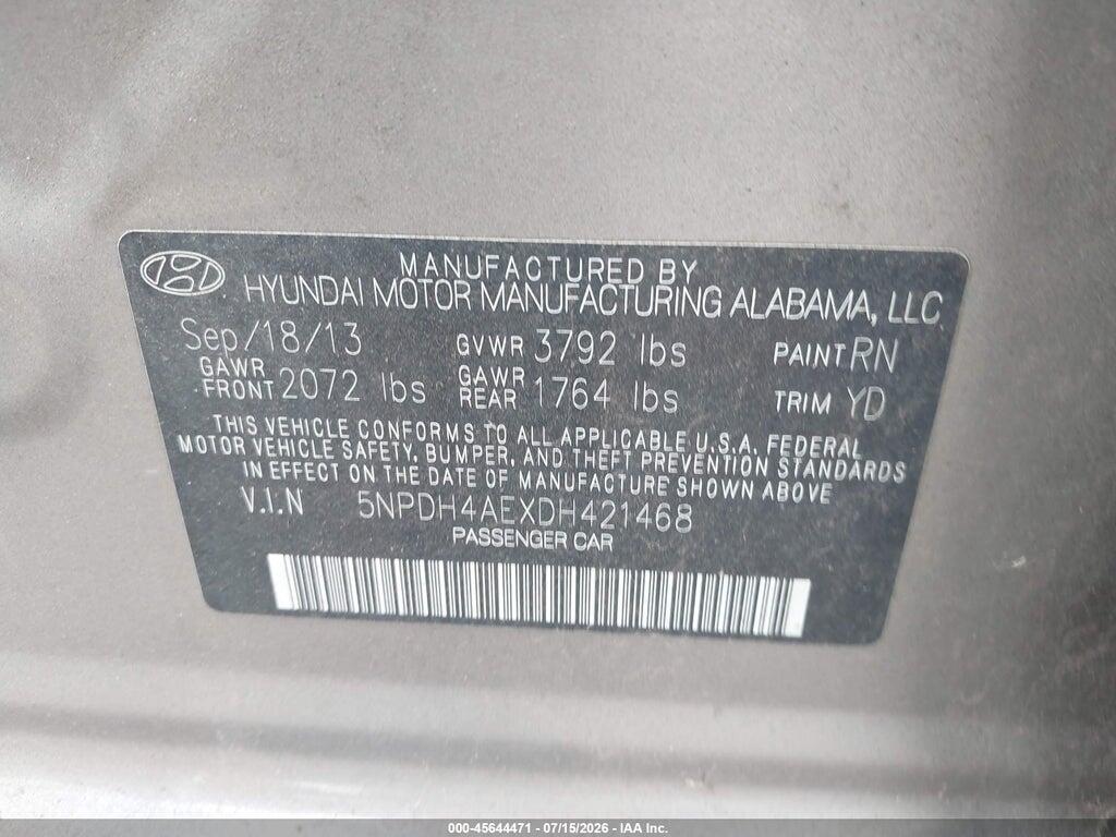 5NPDH4AEXDH421468 2013 HYUNDAI ELANTRA photo no. 9