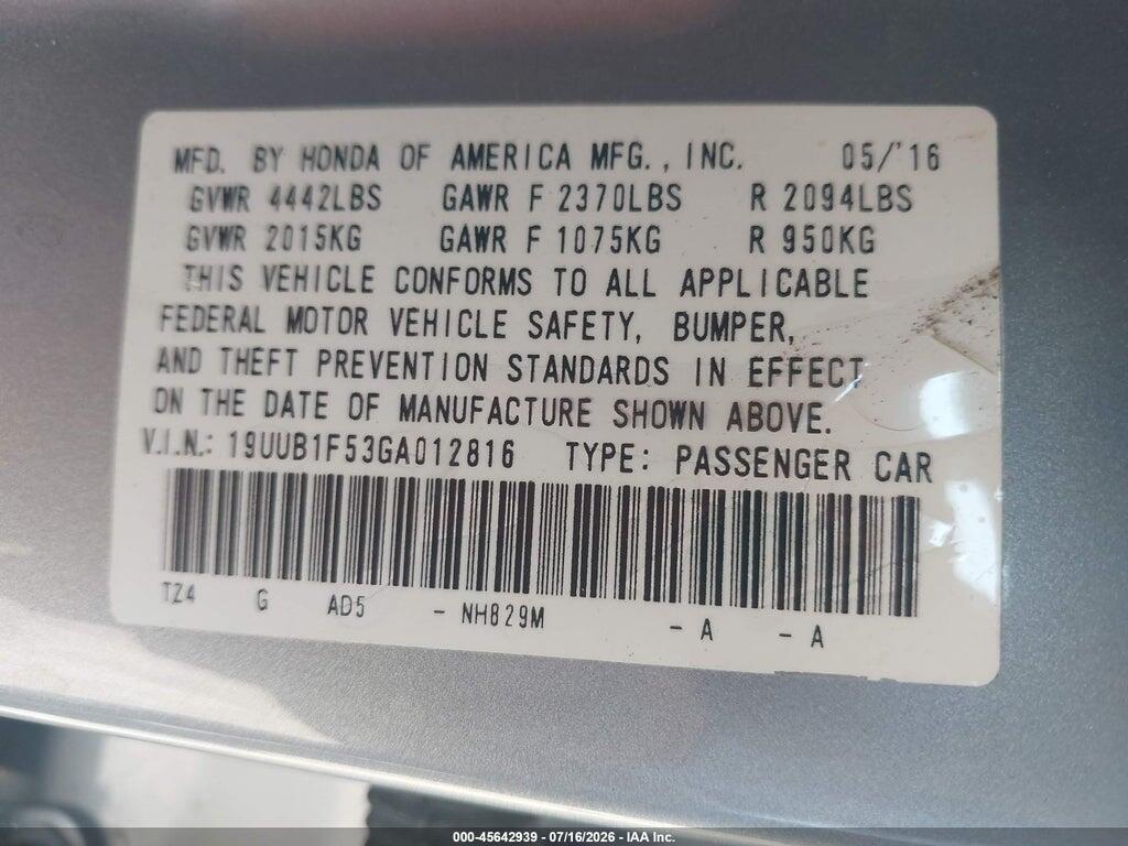 19UUB1F53GA012816 2016 ACURA TLX photo no. 9