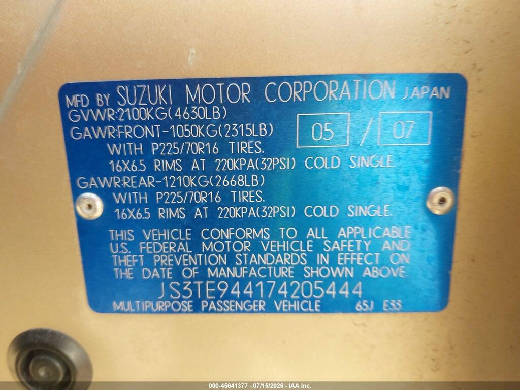 JS3TE944174205444 2007 SUZUKI GRAND VITARA photo no. 9