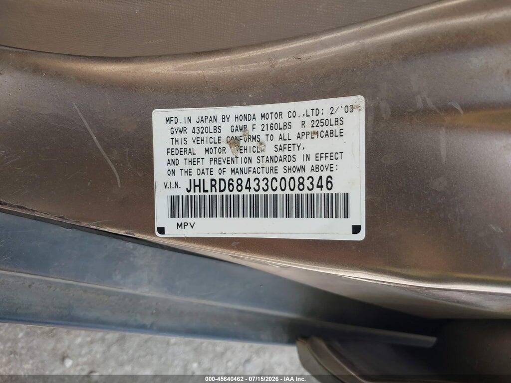 JHLRD68433C008346 2003 HONDA CR-V photo no. 9
