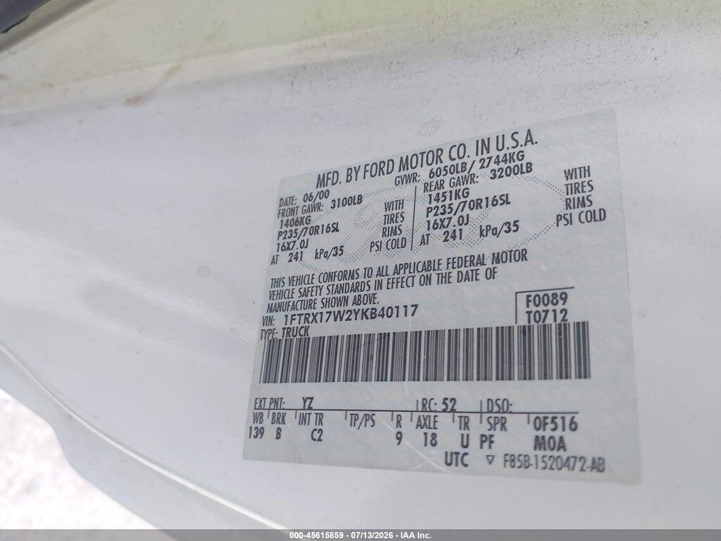 1FTRX17W2YKB40117 2000 FORD F-150 photo no. 9