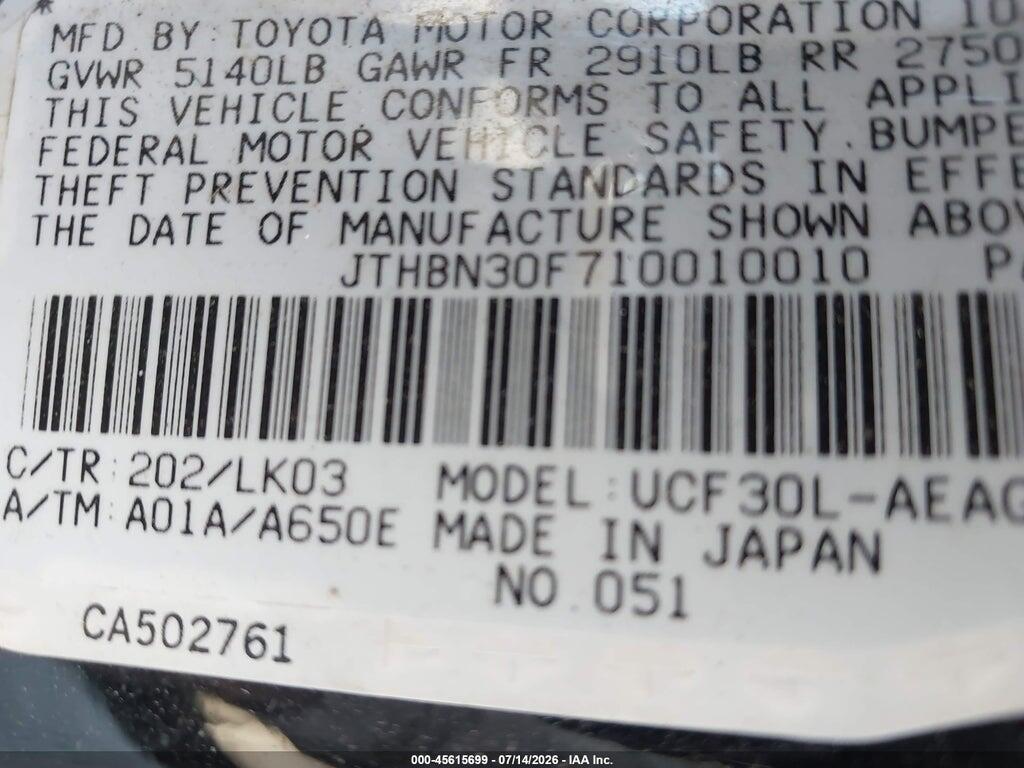JTHBN30F710010010 2001 LEXUS LS 430 photo no. 9