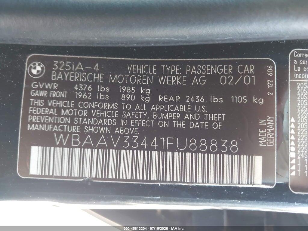 WBAAV33441FU88838 2001 BMW 325I photo no. 9