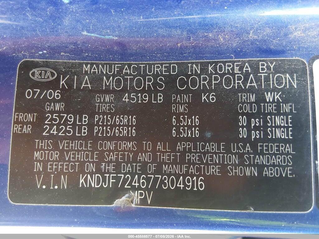KNDJF724677304916 2007 KIA SPORTAGE photo no. 9