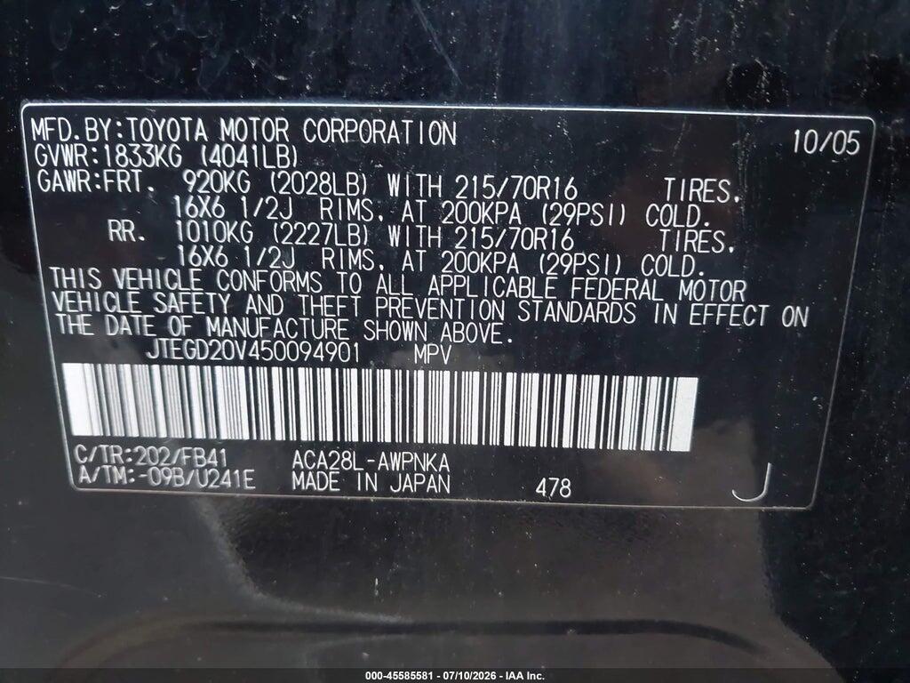 JTEGD20V450094901 2005 TOYOTA RAV4 photo no. 9