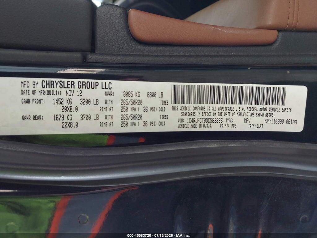 1C4RJFCT0DC583896 2013 JEEP GRAND CHEROKEE photo no. 9
