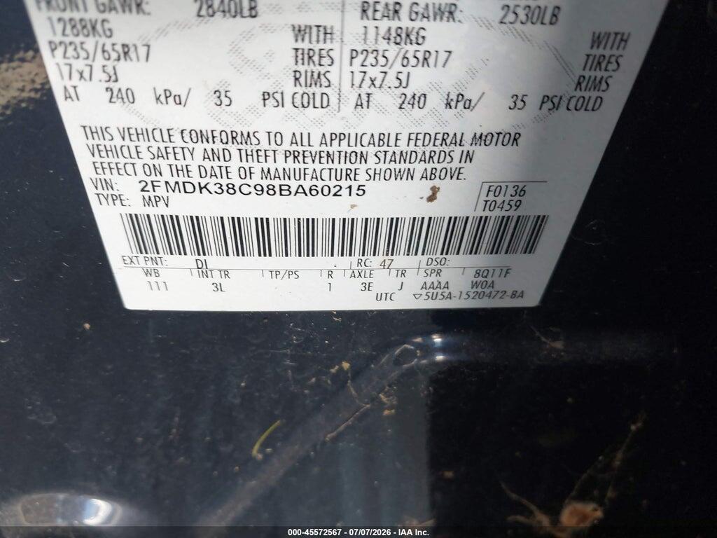 2FMDK38C98BA60215 2008 FORD EDGE photo no. 9