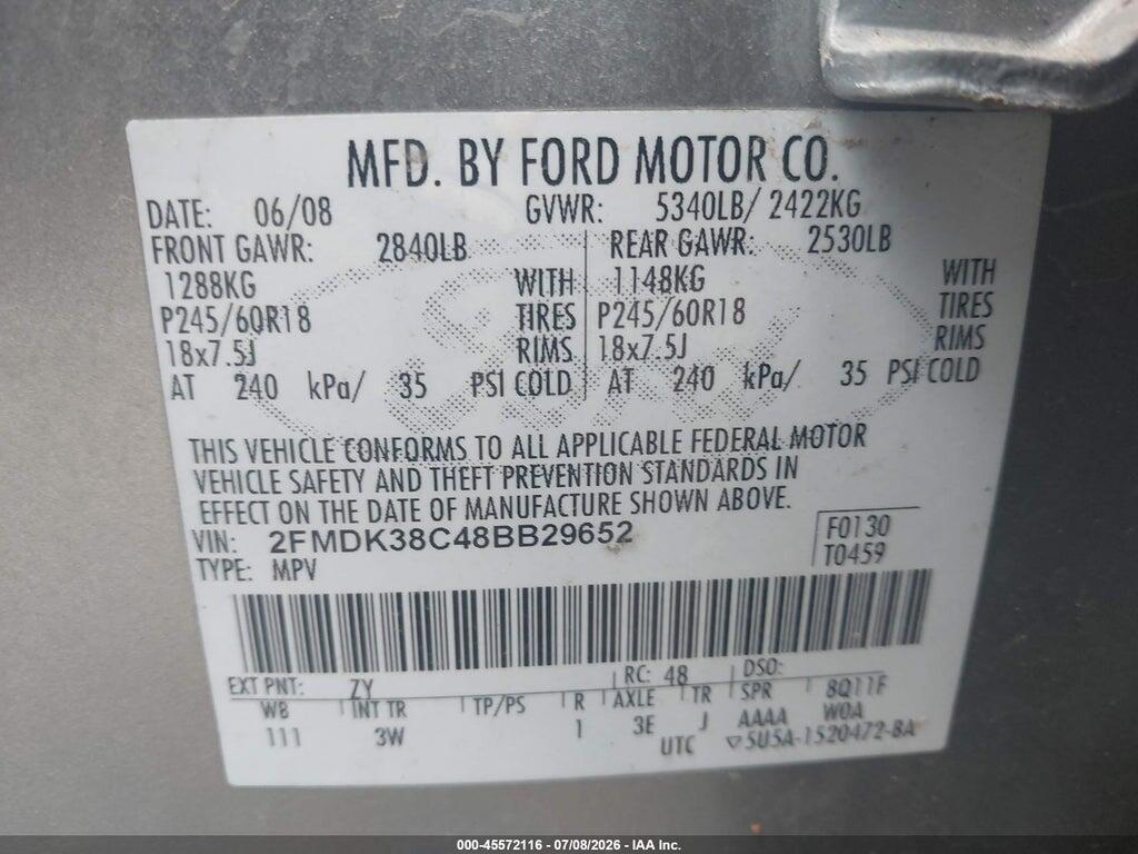 2FMDK38C48BB29652 2008 FORD EDGE photo no. 9
