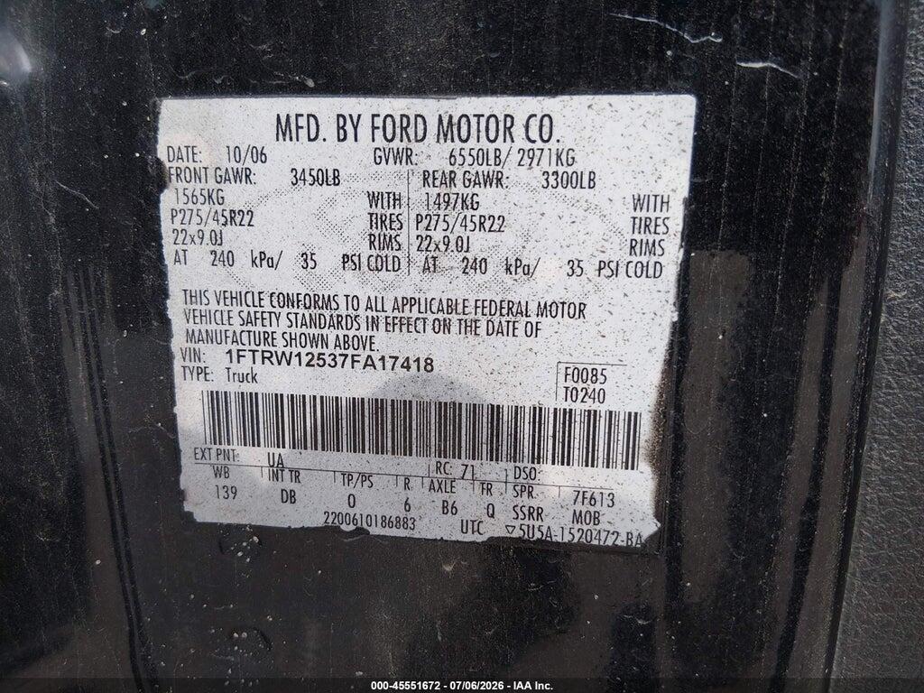 1FTRW12537FA17418 2007 FORD F-150 photo no. 9