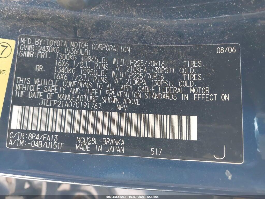 JTEEP21A070191767 2007 TOYOTA HIGHLANDER photo no. 9
