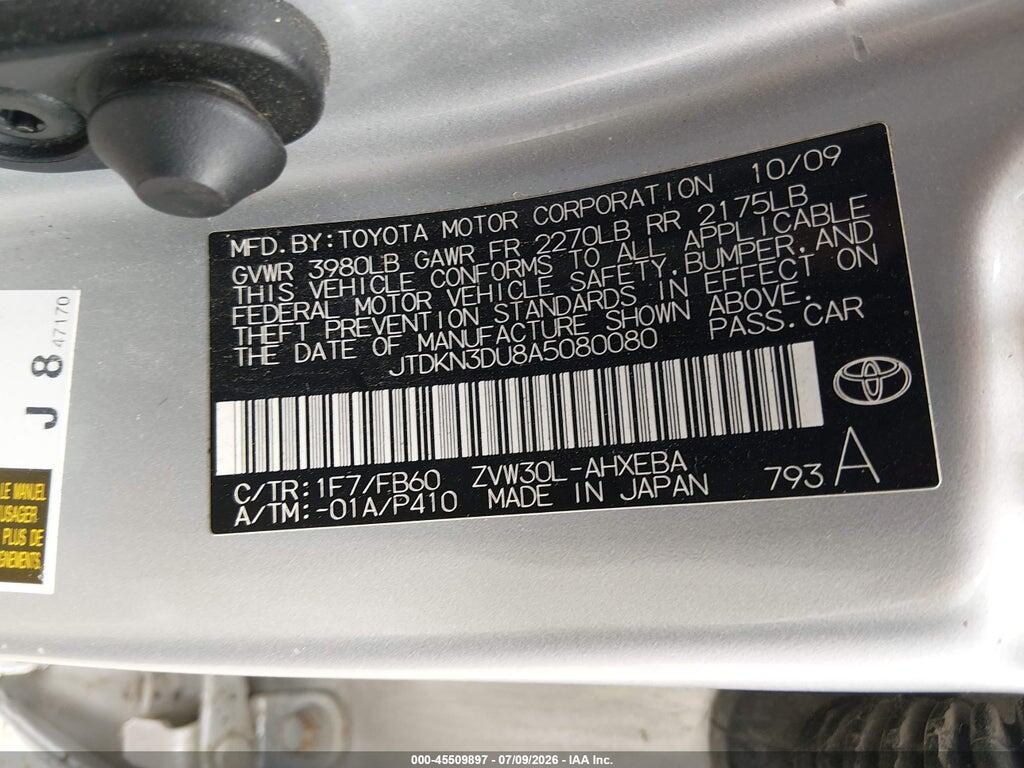 JTDKN3DU8A5080080 2010 TOYOTA PRIUS photo no. 9
