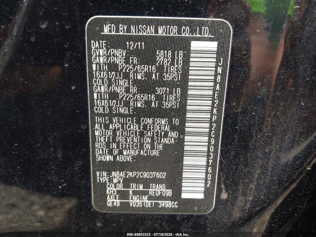 JN8AE2KP2C9037602 2012 NISSAN QUEST photo no. 9