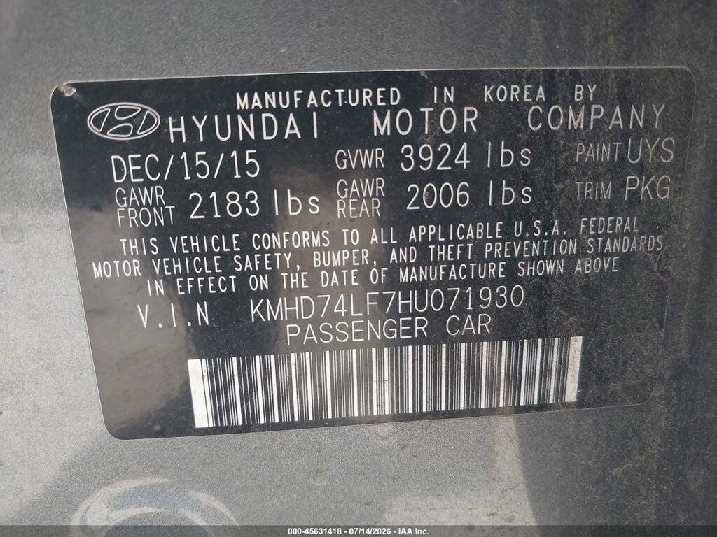 KMHD74LF7HU071930 2017 HYUNDAI ELANTRA photo no. 9