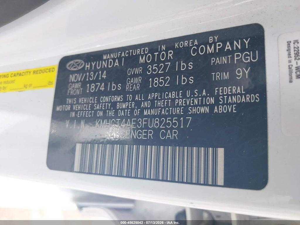 KMHCT4AE3FU825517 2015 HYUNDAI ACCENT photo no. 9