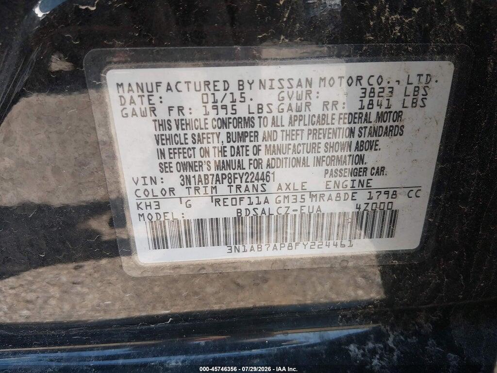 3N1AB7AP8FY224461 2015 NISSAN SENTRA photo no. 9
