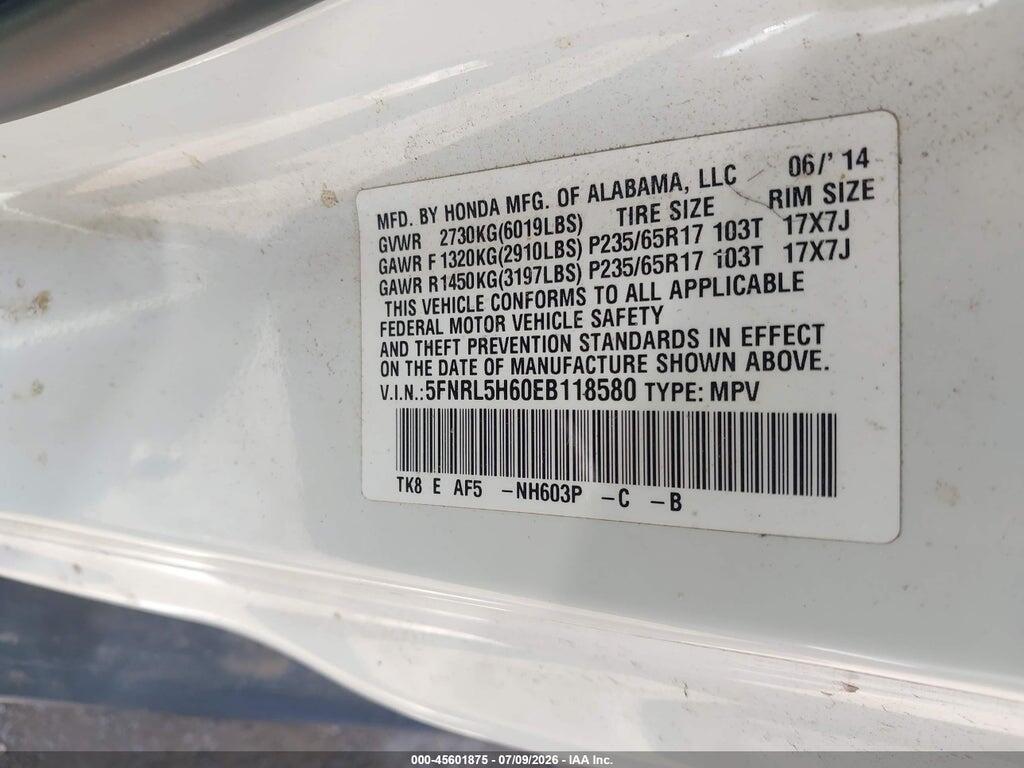 5FNRL5H60EB118580 2014 HONDA ODYSSEY photo no. 9