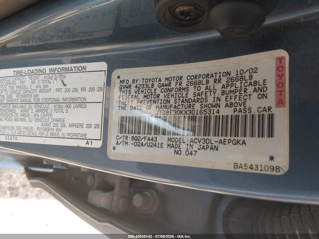 JTDBE30KX30165314 2003 TOYOTA CAMRY photo no. 9