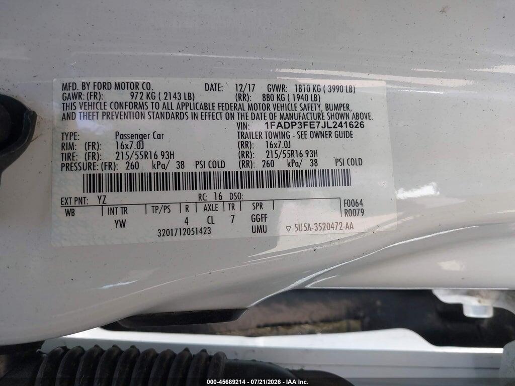 1FADP3FE7JL241626 2018 FORD FOCUS photo no. 9