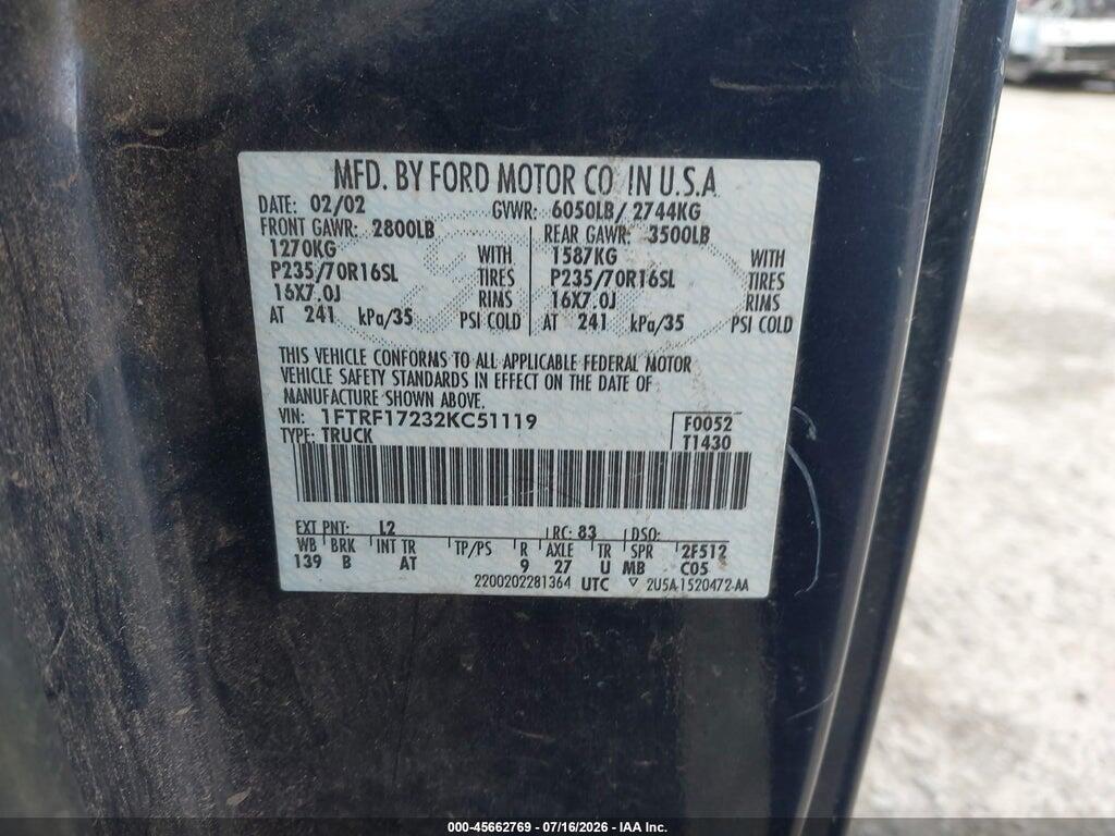1FTRF17232KC51119 2002 FORD F-150 photo no. 9