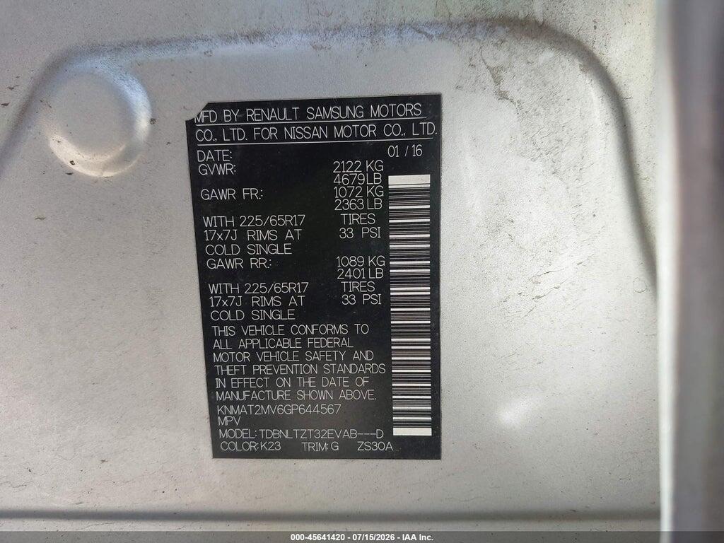 KNMAT2MV6GP644567 2016 NISSAN ROGUE photo no. 9