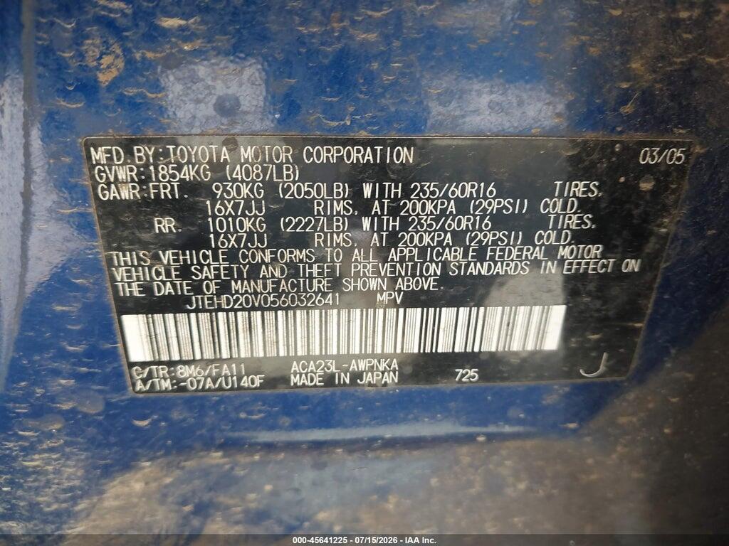 JTEHD20V056032641 2005 TOYOTA RAV4 photo no. 9