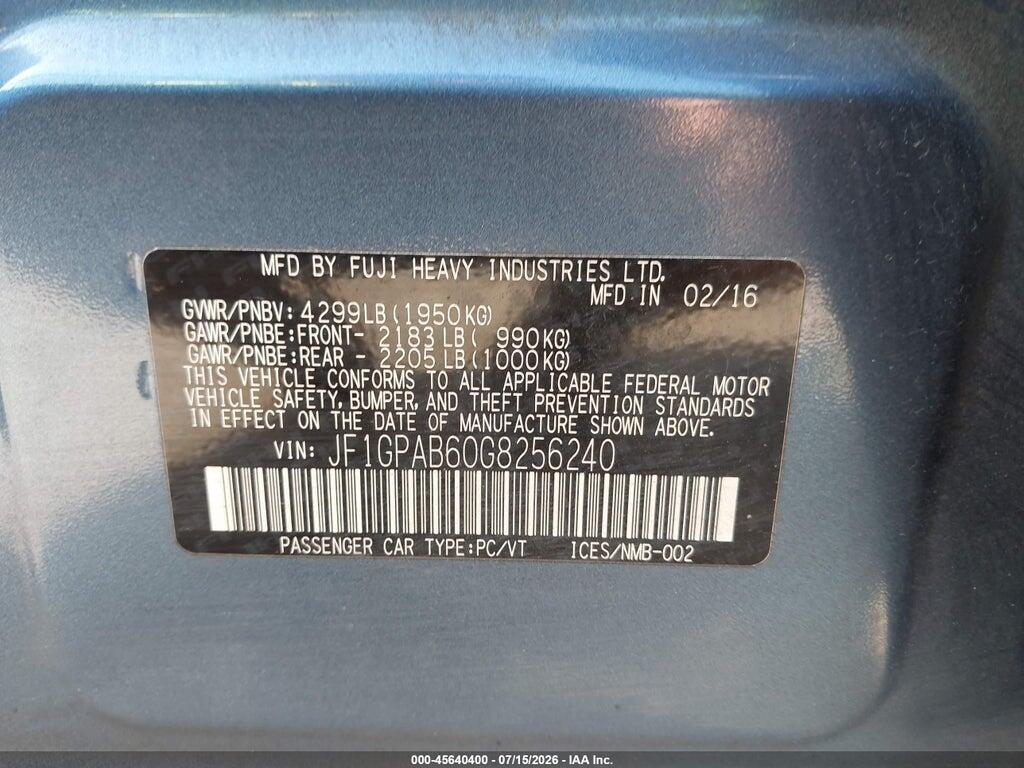 JF1GPAB60G8256240 2016 SUBARU IMPREZA photo no. 9