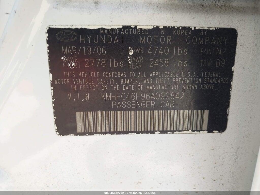 KMHFC46F96A099842 2006 HYUNDAI AZERA photo no. 9