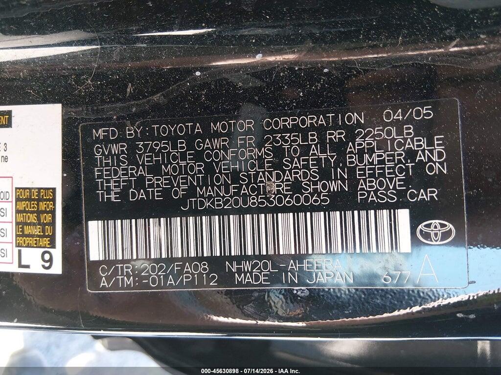 JTDKB20U853060065 2005 TOYOTA PRIUS photo no. 9