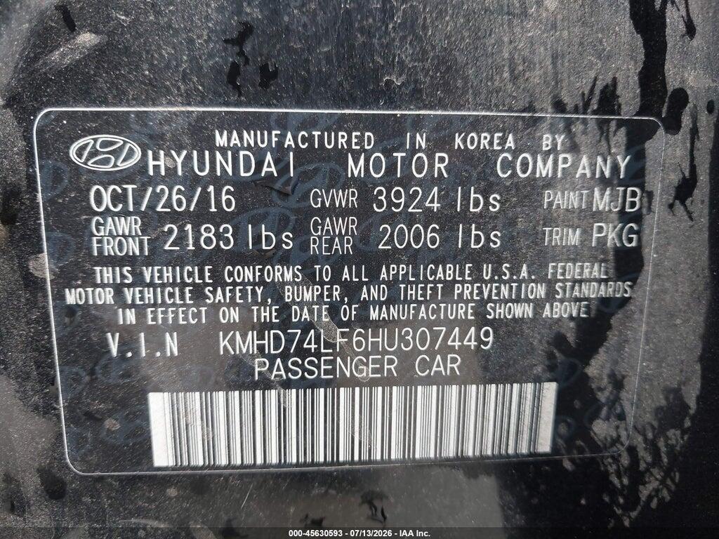 KMHD74LF6HU307449 2017 HYUNDAI ELANTRA photo no. 9