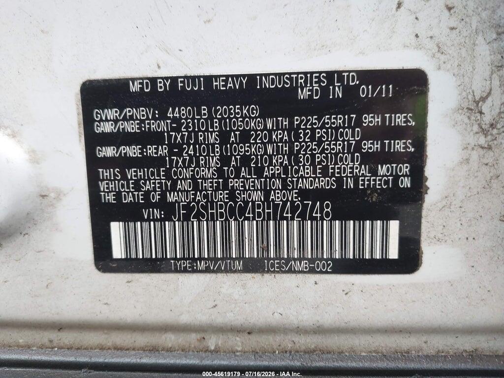 JF2SHBCC4BH742748 2011 SUBARU FORESTER photo no. 9