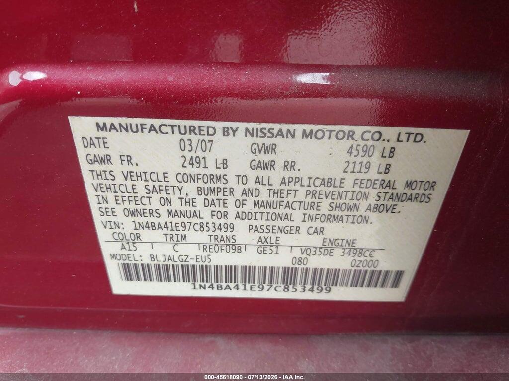 1N4BA41E97C853499 2007 NISSAN MAXIMA photo no. 9