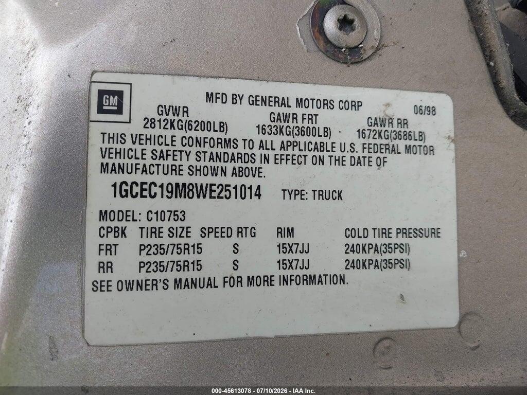 1GCEC19M8WE251014 1998 CHEVROLET C/K 1500 photo no. 9