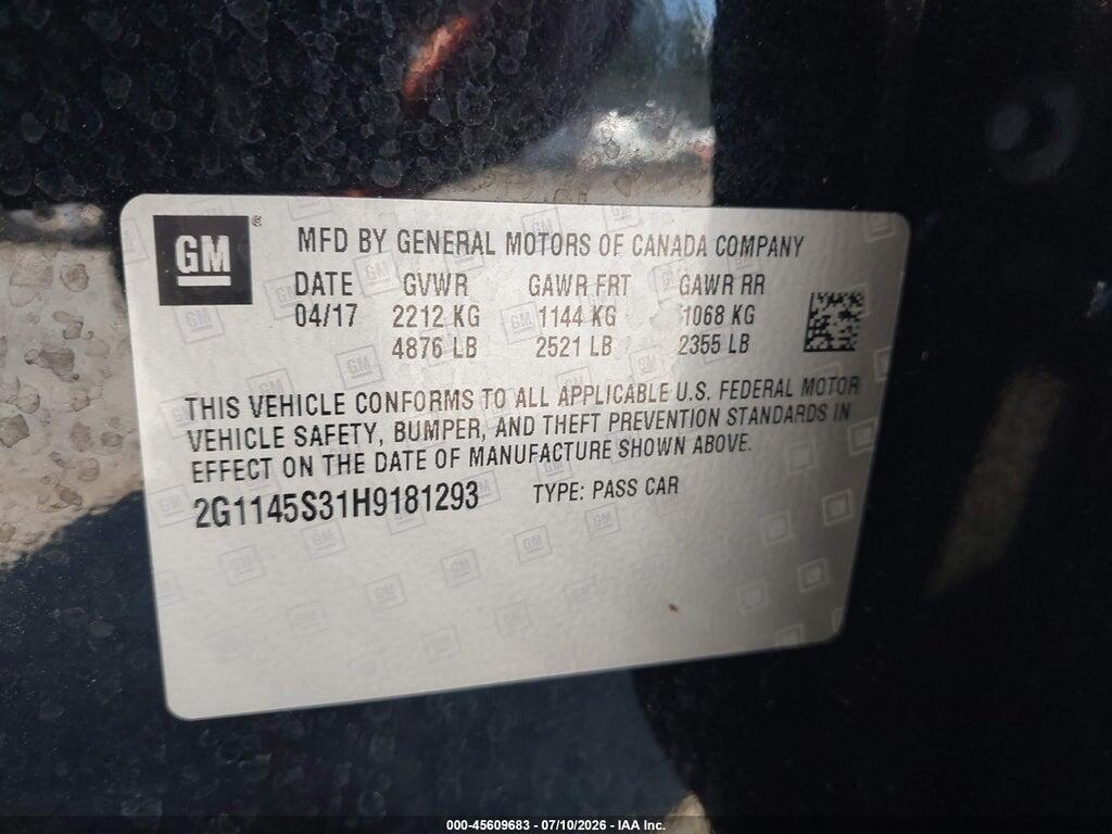 2G1145S31H9181293 2017 CHEVROLET IMPALA photo no. 9