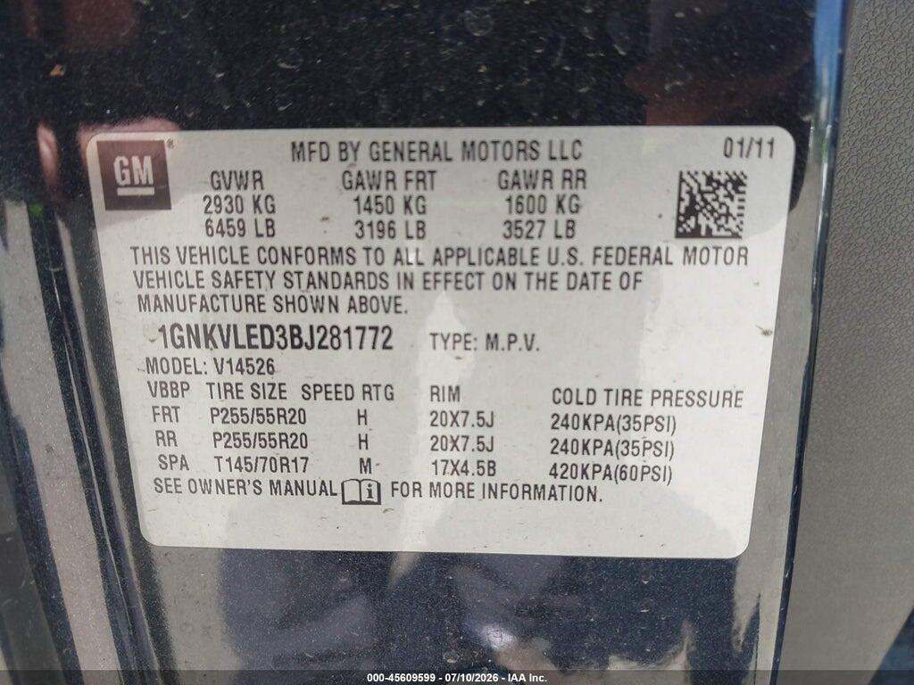 1GNKVLED3BJ281772 2011 CHEVROLET TRAVERSE photo no. 9