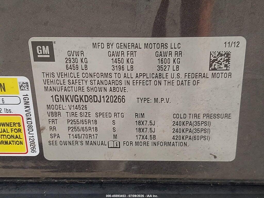 1GNKVGKD8DJ120266 2013 CHEVROLET TRAVERSE photo no. 9