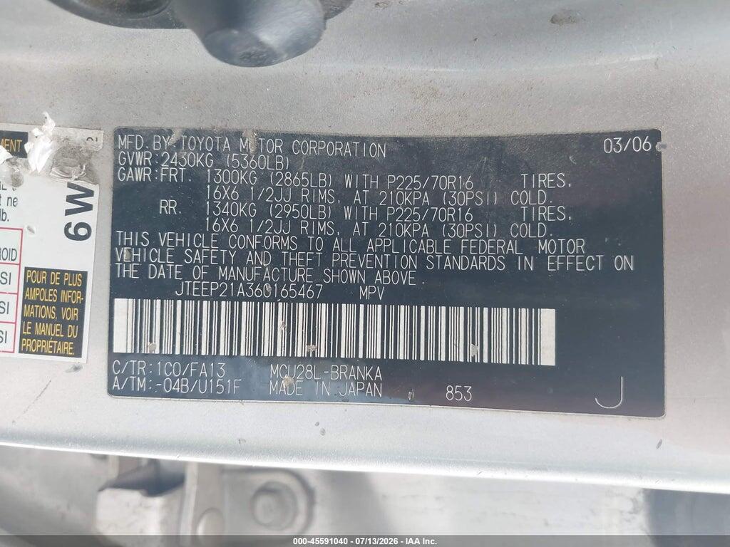 JTEEP21A360165467 2006 TOYOTA HIGHLANDER photo no. 9