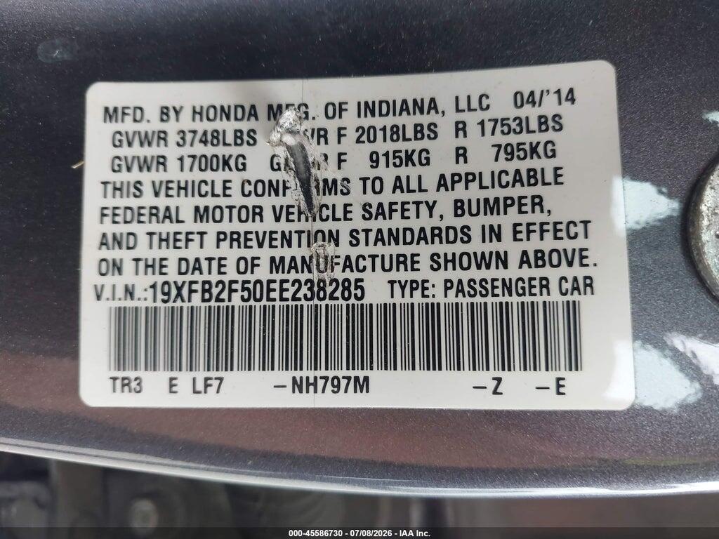 19XFB2F50EE238285 2014 HONDA CIVIC photo no. 9